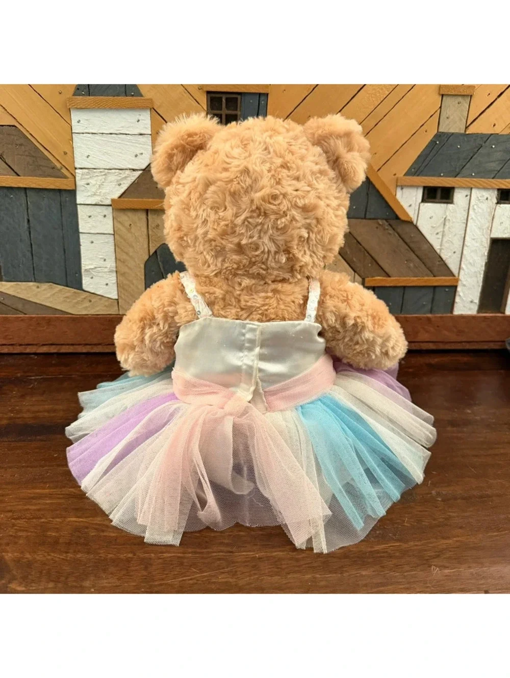 Build-A-Bear Happy Hugs Teddy Bear Rainbow Sparkle Tutu Dress Sequins 16”